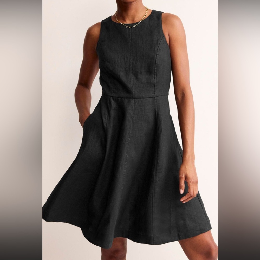 Boden Elegant Black Sleeveless Linen Dress